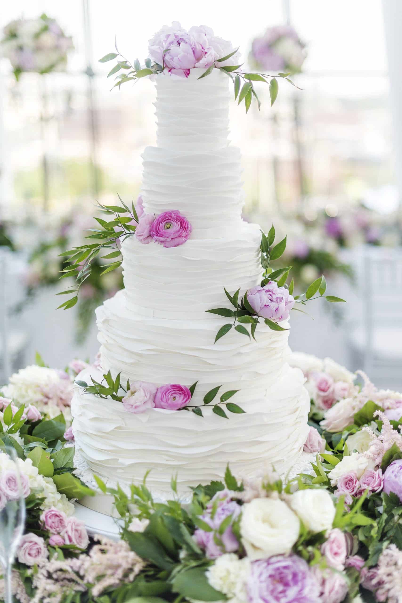 wedding cake with flowers Kauffman Center
